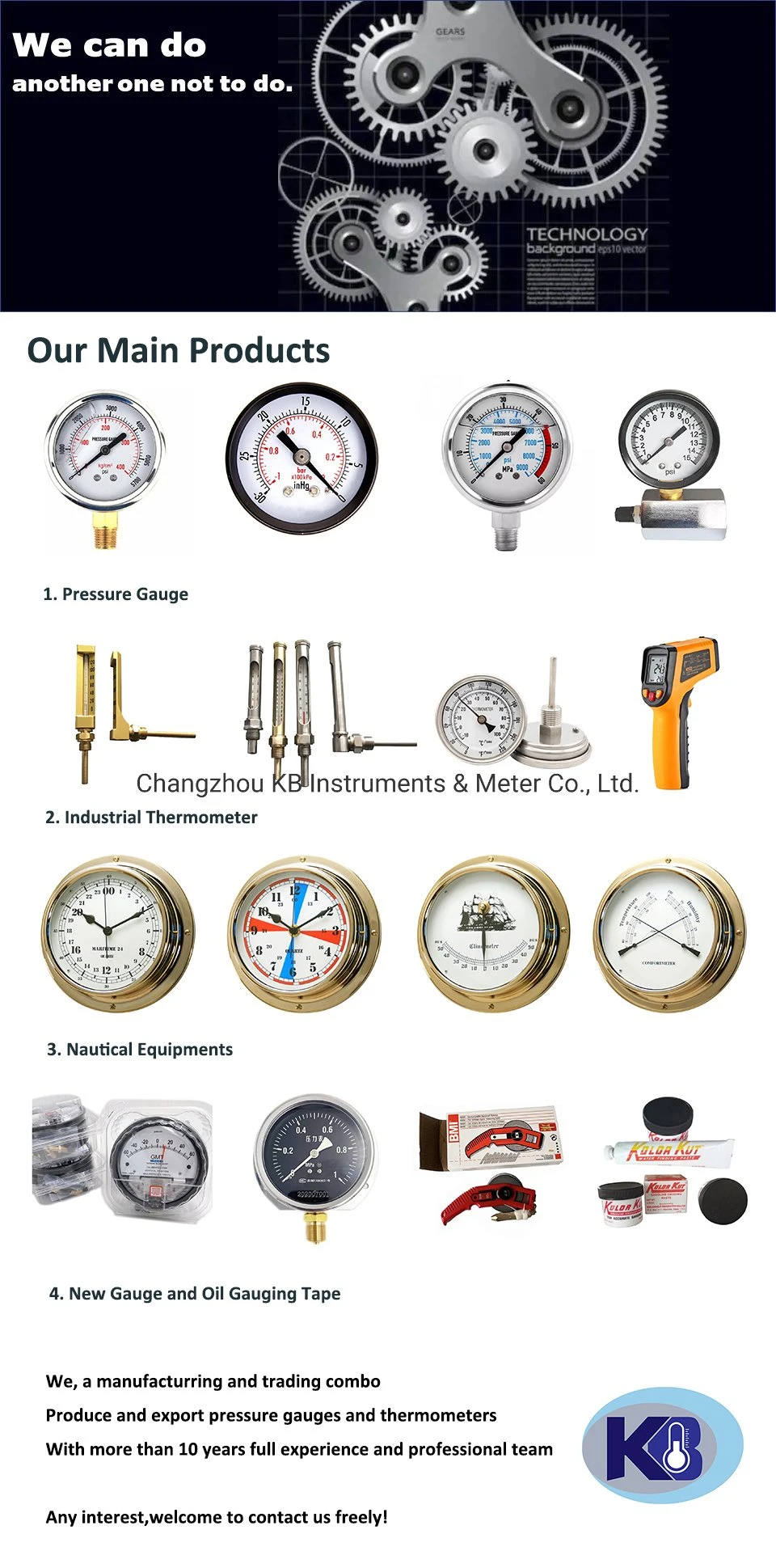 Gas Pressure Temperature Gauge Bimetallic Thermometer Adjustable Angle Connection